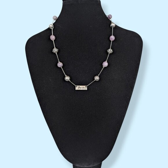 Dainty Amethyst Beaded "Faith" Necklace - Picture 2 of 6